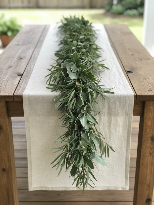 Fresh Variegated Pittosporum & Feather Eucalyptus Garland