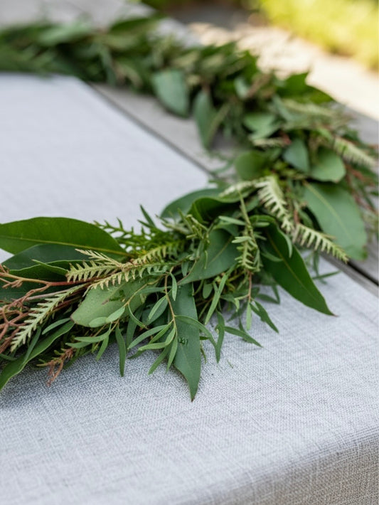 Fresh Mixed Feather Eucalyptus, Grevillea, Lemon Eucalyptus Garland