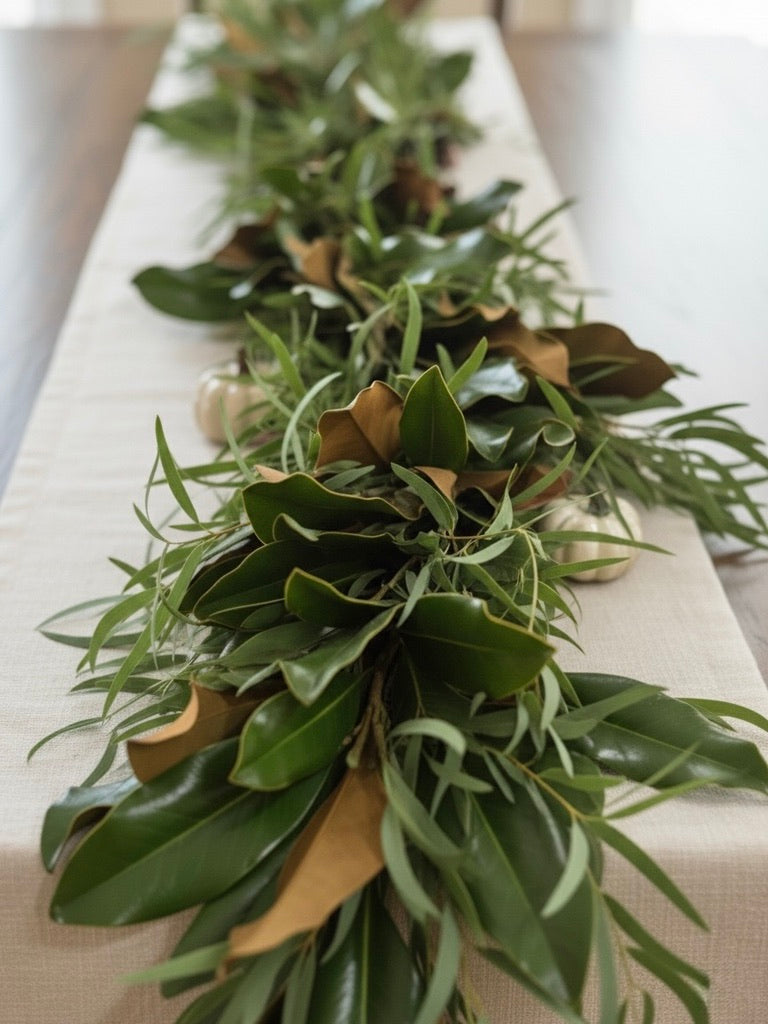 Fresh Magnolia and Feather Eucalyptus Holiday Garland