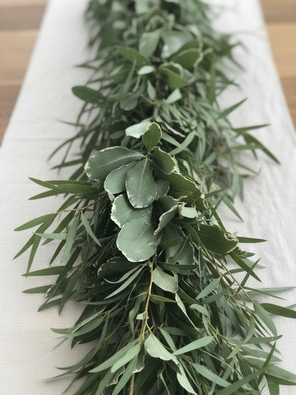 Fresh Variegated Pittosporum & Feather Eucalyptus Garland